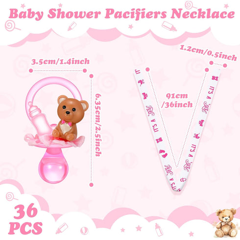 36 Coume Pcs Shower Party Pacifiers Necklace Bear Bottle Acrylic Pacifiers Charm Pacifier Chain for Guests Gender