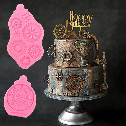 Steampunk Silicone Fondant Molds, Gears Teeth Moulds for Cake Decoration, Chocolate Candy Sugarcraft Cupcake Topper