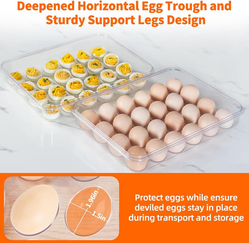 2 Pack 48 MesRosa Deviled Egg Containers with Lid and Handle, Durable Clear Plastic Deviled Egg Carrier Storage Eggs