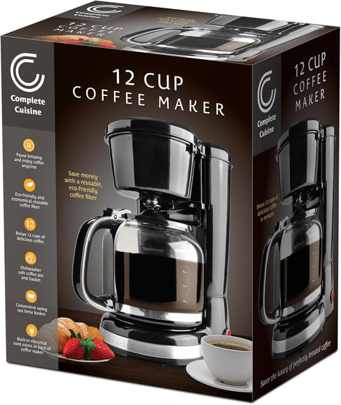 CC-1203-12C 12-Cup Coffee Maker, Stainless-Steel with Glass Pot Carafe and Reusable Filter