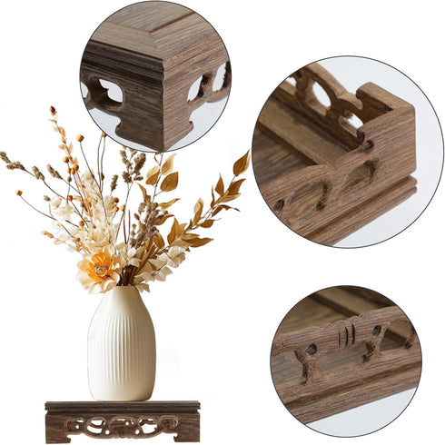 5.43" 5.43" Wooden Display Stand Base x Square Wood Carved Pedestal Oriental Style Home Decoration for Vase, Flower