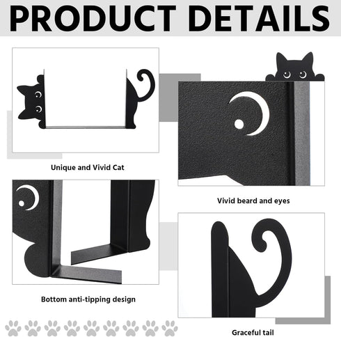 Set 2 Geelin Peeping Cat Metal Bookends of Cute Book Ends for Shelves Decorative Bookshelf Home Office Desk Bookshelf