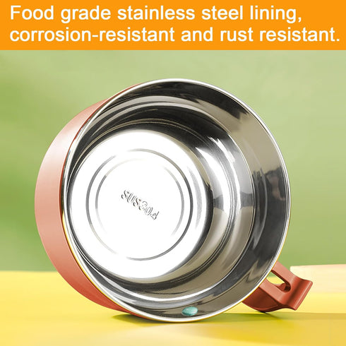 Microwave Ramen Bowl with Handles, 304 Stainless Steel Liner, Microwavable Soup Mug with Lid, 42 oz, Orange