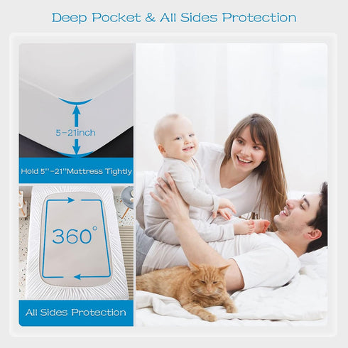 2 Pack 5" 21", GRT King Mattress Protector Waterproof, Breathable & Noiseless Waterproof Mattress Protector Fitted Deep