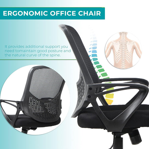 Ergonomic Office Chair, Mid Back Mesh Desk Chair with Lumbar Support, Rolling Swivel Computer Chair