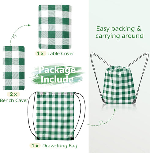 72x30 Inches 3 Set Picnic Table Cover with Bench Covers and Bag, Camping Table Camping Essentials Cover with Elastic