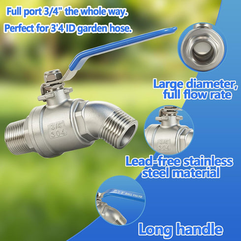 304 3/4 Inch 3/4" Stainless Steel NPT Male Hose Bib,Heavy Duty Outdoor Faucet, Male GHT Threaded, Lead-Free, Full Flow