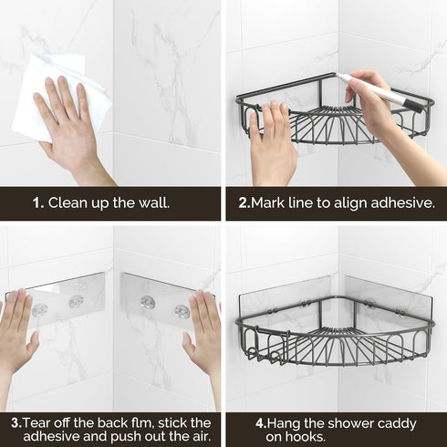 3 Pack, 90-Degree Orimade Corner Shower Caddy Stainless Steel with Hooks Wall Mounted Bathroom Shelf Storage Organizer