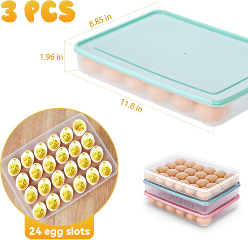 3 Pack 8 Countertop FACULX Deviled Egg Containers with Lid and Pcs Deviled Egg Injector Piping Tool, Egg Organizer