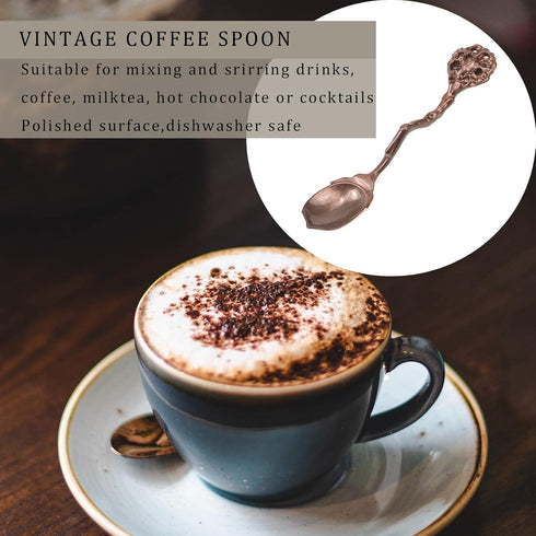 Vintage Royal Style Carved Coffee Spoon, 5PCS Antique Teaspoon Mini Tableware for Cafe Kitchen Dining Bar