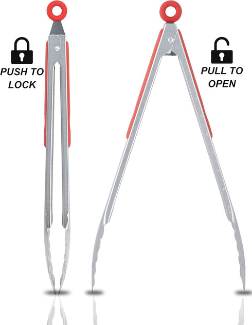 Anaeat Premium Sturdy Barbecue Tongs - 7, 9, 12 Inch Non-Slip Stainless Steel Locking Tongs for Grilling & Cooking