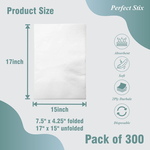 Bell Marque 300 Pack White Dinner Napkins - 2-Ply, 17" Width, 15" Length, 0.1" Height