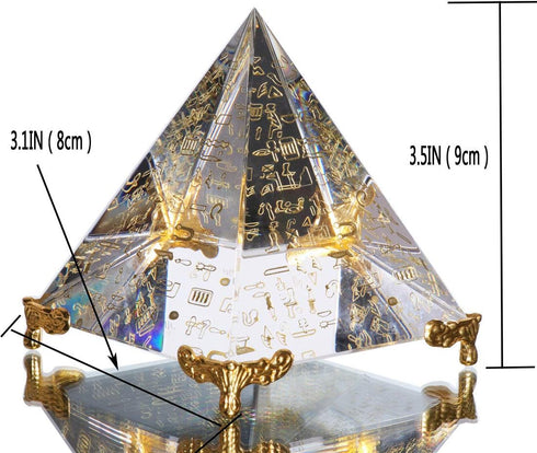 Waltz&F Crystal Sanskrit Pyramid with Pillars, Home Office Party Desk Decoration, 3.1'' Gold