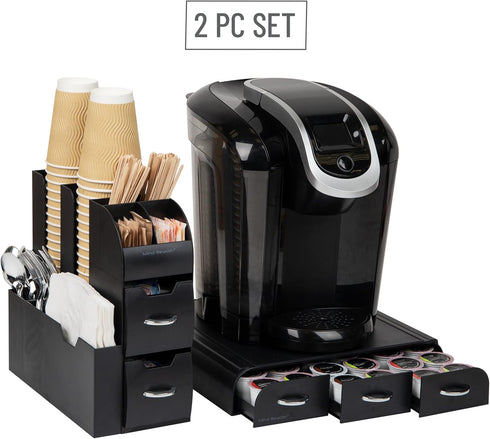 Mind Reader Coffee Pod Drawer and Cup Condiment Set, 2 Pcs., 36 Pod Capacity, Black