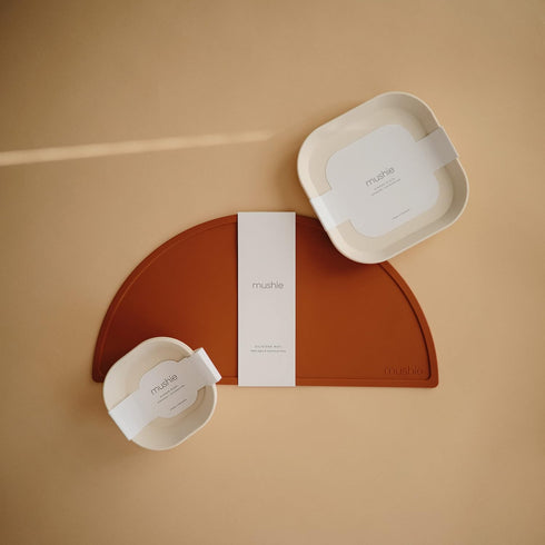 mushie Square Dinnerware Bowls for Kids, Set of 2 (Ivory), Made in Denmark