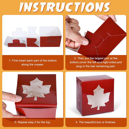 AnyDesign 24Pcs Fall Treat Boxes, 4 Colors Cardboard Box with Maple Leaf Shape Window for Cookie Party Favors