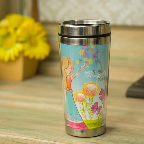 Dicksons Proverbs 31 Woman Blue Sky Sketch Stainless Steel Insulated Travel Mug, 16 Oz. with Lid