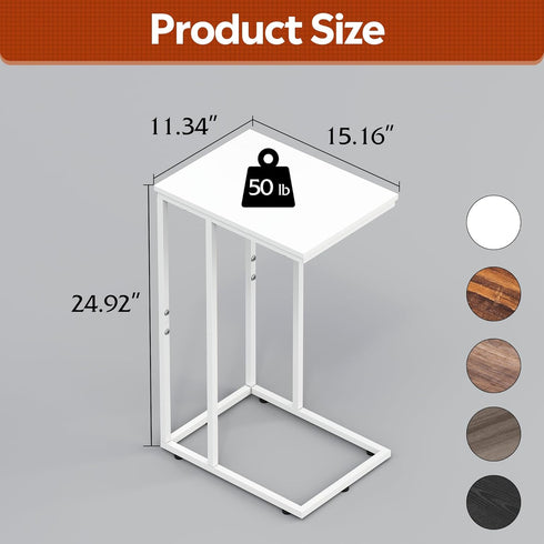 WLIVE Side Table, C Shaped End Table for Couch, Sofa and Bed, Large Desktop C Table for Living Room, Bedroom, Creamy