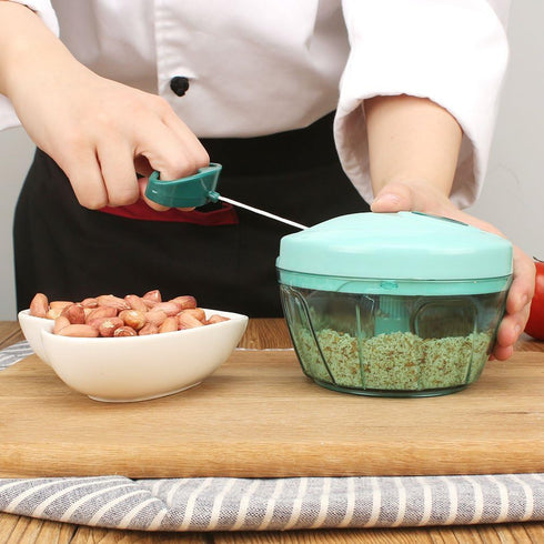Ourokhome Manual Food Processor Vegetable Chopper, Portable Hand Pull String Garlic Mincer, 500ml, Blue