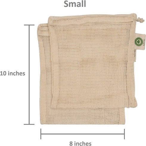 Reusable Organic Cotton Mesh Produce Bags - 100% Cotton, Durable, Washable with Tare Weight & Drawstring, 6 Sizes (2L,