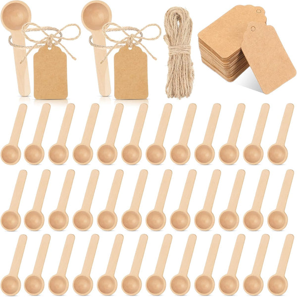 Baderke 50 Sets 3 Inch Mini Wooden Spoons Small Wooden Spoons Disposable