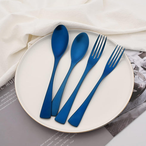 Luxury 18/10 Stainless Steel Matte Blue Flatware Set, Silverware Cutlery Utensil Set, Service for 1 (6-Piece)