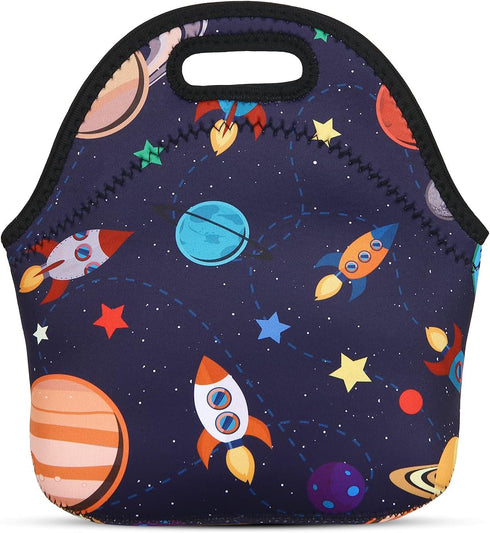Violet Mist Women's Reusable Neoprene Lunch Bag, Space Rocket, Unisex, 11.4"L x 10.43"H x 5.51"W, fits containers up to