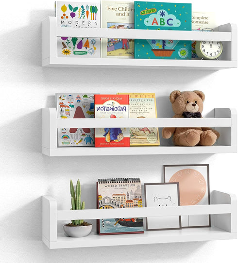 Floating Wall Nursery Book Shelves for Bedrooms Kids 16.5 Inch White Wooden