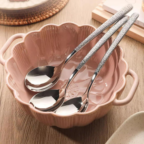 Premium 18/10 Stainless Steel Large Round Soup Spoons, 8.2" Long, Dishwasher Safe, 2 Pack