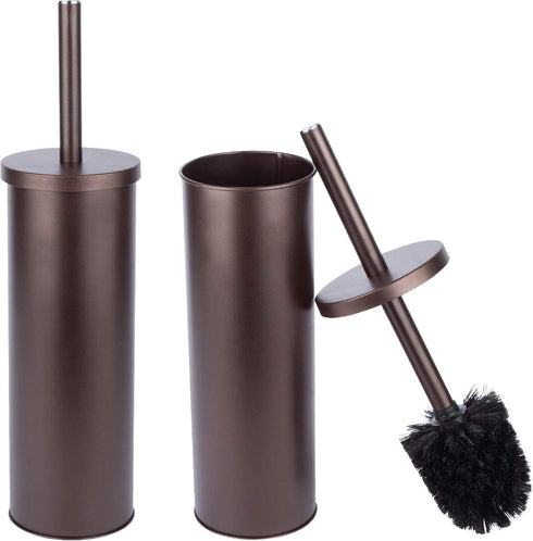JS Jackson Supplies Sleek Toilet Brush and Holder with Metal Handle, Bronze, Pack of 2