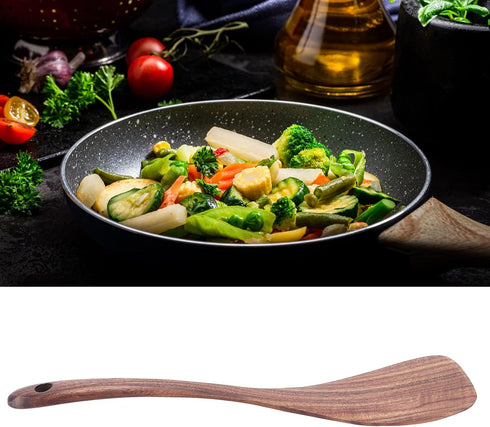Wooden Spatula for Cooking, Nonstick Teak Wooden Shovel with Long Flat Handle for Kitchen Cooking