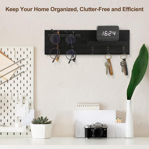 Decorative Key Holder for Wall, Entryway Shelf with Hooks, Key Hanger with 3 Hooks, Organizes Keys, Dog Leash,