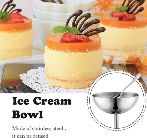Frozen (2, Ice Cream Bowls Stainless Steel Dessert Cups with Spoons Reusable Footed Sundae Cups Ice Cream Cups