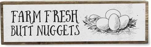 Medium Chicken Wood Signs - Wood And Metal, Farm Fresh Butt Nuggets