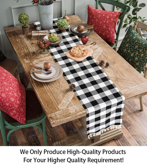 ShinyBeauty Buffalo Plaid Table Runner Black and White 13''x72'' Checkered Table Cover for Christmas Gatherings