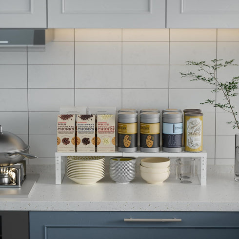 Expandable Cabinet Shelf Organizer: Storage Spice Rack Shelves for Kitchen, Stackable Adjustable Pantry Cupboard (1