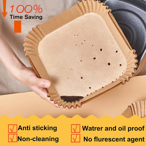 Air Fryer Disposable Paper Liner Square 9 Inch, 125 Pcs Non-stick Parchment Paper for 6-10QT Air Fryer, Baking, Cooking