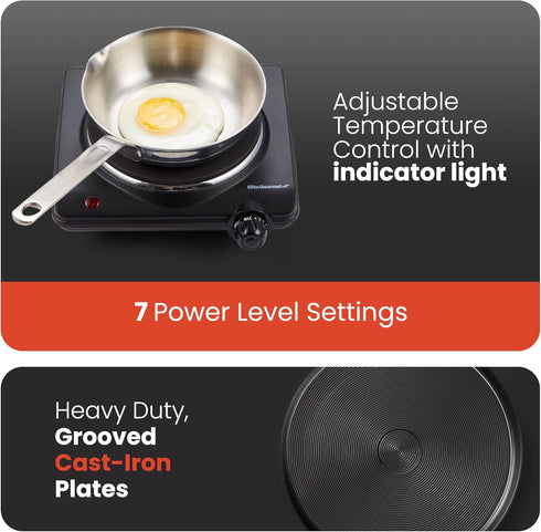 Elite Gourmet ESB-301BF Countertop Single Cast Iron Burner, 1000 Watts, Black