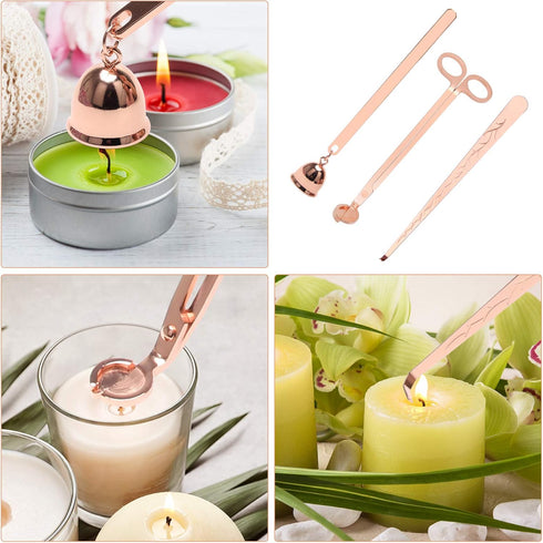 Luxiv 3 in 1 Candle Snuffer Set, 3P Candle Accessory Set with Wick Trimmer, Snuffer, Dipper, Gift Package, Rose Gold