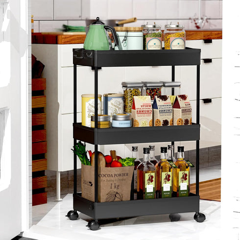 3 SPACEKEEPER Rolling Storage Cart Tier Bathroom Cart Organizers with Wheels Laundry Room Organization Mobile Shelving