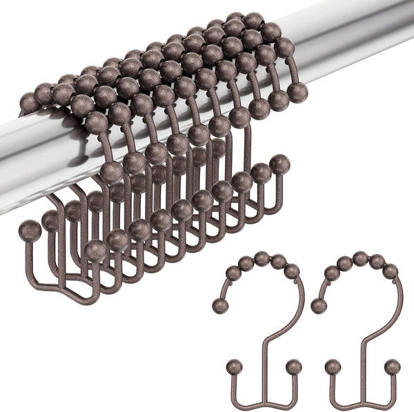 Amazer Shower Curtain Rings, Stainless Steel Hooks, 12 Pcs Double Glide Rings for Bathroom Shower Curtain Rods, Bronze
