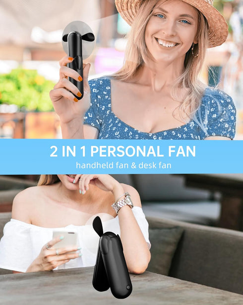 Mini Handheld Fan, Portable USB Rechargeable Pocket Fan, 2000 mAh Battery Operated, 3 Speeds Adjustable for Travel