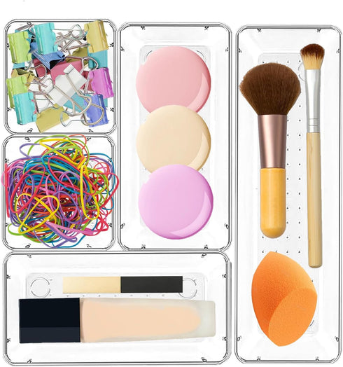 6 Pack Clear Drawer Organizer Set, Versatile Acrylic Storage Trays for Bathroom, Vanity, Makeup, Office