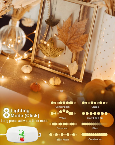 3pcs 9.8ft 30 8 Mini Fairy Lights Rechargeable, LED String Light Battery Operated, Modes with Timer, Removable Battery