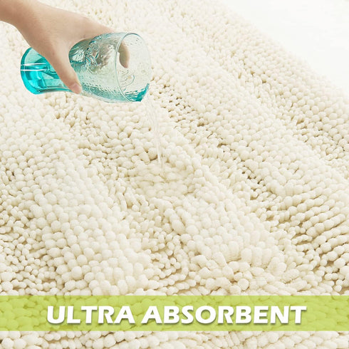 Washable Bath Mats White Rugs for Bathroom - Chenille Anti-Skidding Quick Dry Kitchen Mats, 20" W x 32" L