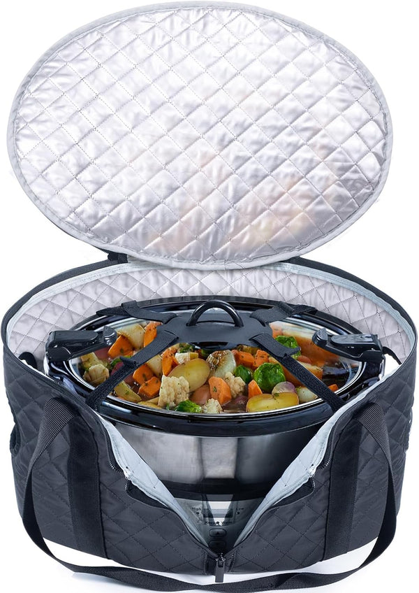 BAGSPRITE Slow Cooker Carrying Case for 6-8 Quart Crockpot, Hot Food Carrier with Lid Fastener, Hamlton Beach Tote