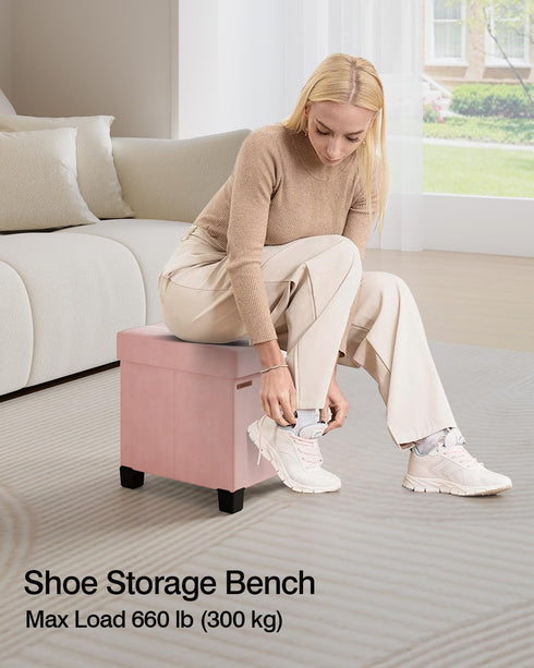 15 15 15.7 Inches, ASND22P ABHENG Cube Storage Ottoman, Velvet Foot Stool with Feet, Folding Storage Bench, End of Bed