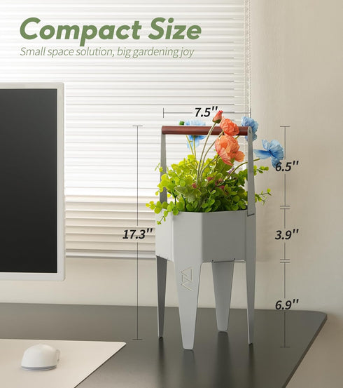 2 1 7.5'' 17.3'', Planter with Stand, Metal in Portable Planter with Grow Bags & Handle, Stable Stylish Indoor Plant