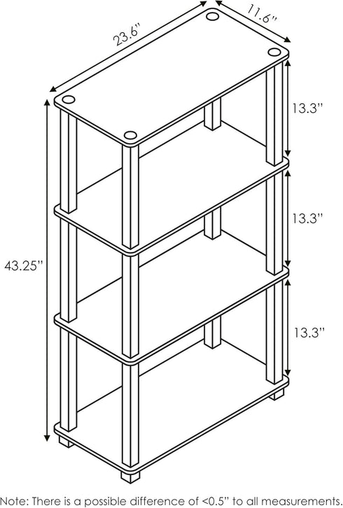 Furinno Turn-N-Tube 4-Tier Multipurpose Shelf Display Rack, French Oak Grey/Black Square Tube