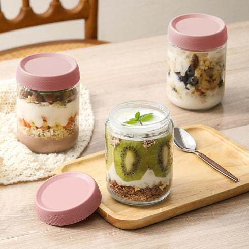 6-pack 16oz NETANY Glass jars with Airtight Lids, Overnight Oats Containers with Lids, Wide mouth Mason Salad jars